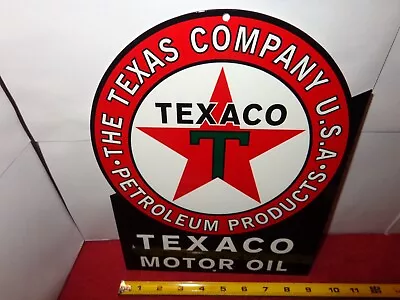 9x12 In TEXACO MOTOR OIL & GAS CO. TEXAS USA ADV. SIGN HEAVY DIE CUT METAL #S 90 • $99.99