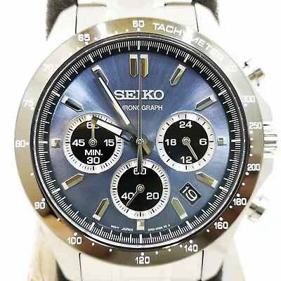 SEIKO Spirit SBTR027 Light Blue Stainless Chronograph Men`s Watch New In Box • $125