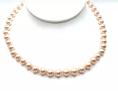 Vintage Ballet Pink Classic Pearl Necklace Single Strand High Luster Elegant 16” • $31.50