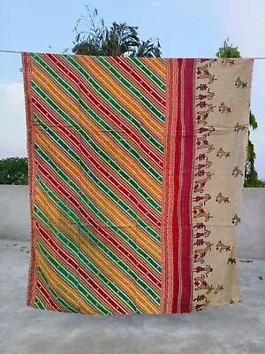 Vintage Patchwork Kantha Bedspread Indian Handmade Quilt Throw Cotton Blanket • $31.91