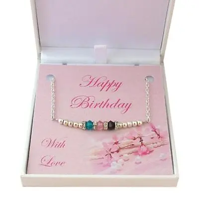 Family Birthstone Necklace In Gift Box For Mum Sister Daughter Nanny Etc • £12.99