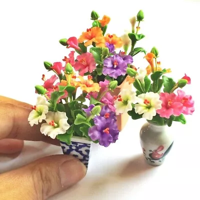 10 Mini Clay Pink White Orange Purple Hibiscus Flowers Miniature Dollhouse Decor • $21.99