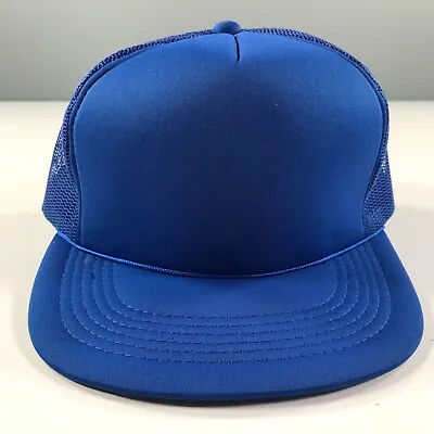 Vintage Trucker Hat Royal Blue Flat Brim Mesh Dome YoungAn Snapback Outdoor Cap • $11.99
