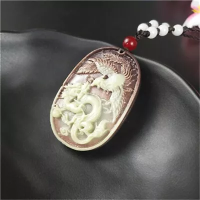 Jade Dragon Phoenix Necklace Pendant Jewelry Amulet Man Designer Luxury Natural • $5.99