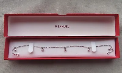 Vintage*9KT (9ct) Stunning*White Gold Pink Heart Anklet*Delicate Fine*H. Samuel • £99.99