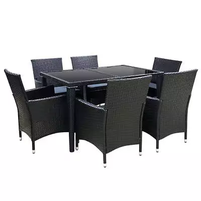 Gardeon Outdoor Dining Set 7 Piece Wicker Lounge Setting Black • $583.95