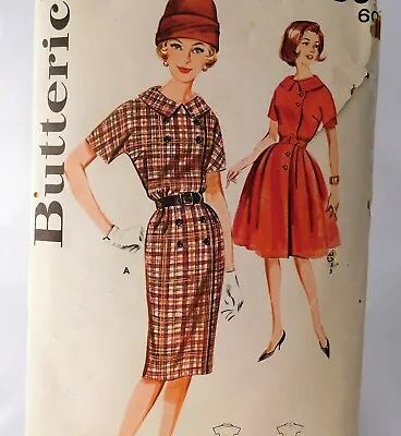 1960's Butterick Sewing Pattern 9896 Misses's Side Button Dress 2 Views Size 16 • $5.99