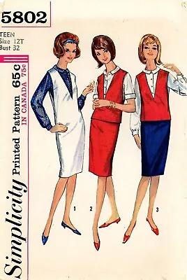 Simplicity 5802 TEEN Jumper Or Top Blouse & Skirt Sz 12T CUT COMPLETE Mad Men • $9.95