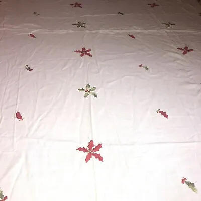 Vintage Christmas Hand Stitched Embroidery Hollyleafs Tablecloth 54w X 82 L • $26.97