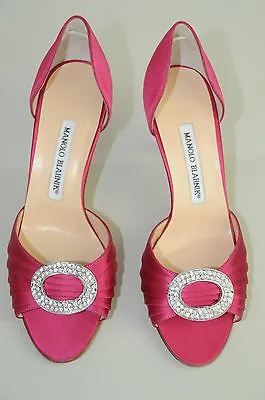 $755 New MANOLO BLAHNIK SEDARABY 70 Pink Satin Silver Jeweled SHOES Heels 36.5  • $425