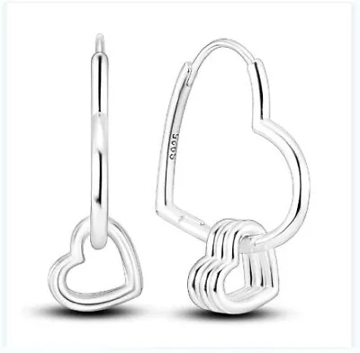 $28.95 • Buy Double Heart Hoop Earrings S925 Sterling Silver By Charm Heaven NEW