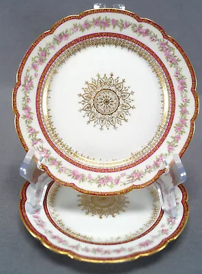 Pair Of GDA Limoges Pink Rose Gold Medallion & Maroon Bands Bread Plates • £62.73