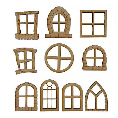 10 Pack MDF Wooden Fairy Door Miniature Windows Assorted Large • £5.95