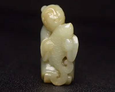 Chinese Antique Ming Dynasty Hetian Ancient Jade Carved Baby Fish Jade Statues • $488