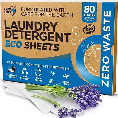 Laundry Detergent Sheets - Soap Sheets - Natural Washer Travel Sheets - 80 Loads • $9.95