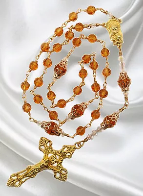Unbreakable Handmade Anglican Rosary Topaz Czech Crystal November Birthstone • $85