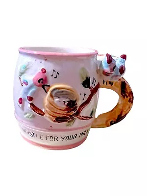 Vintage Child's Whistle Ceramic Cup W/ Bird On Handle Whistle For Your Milk • $22.50