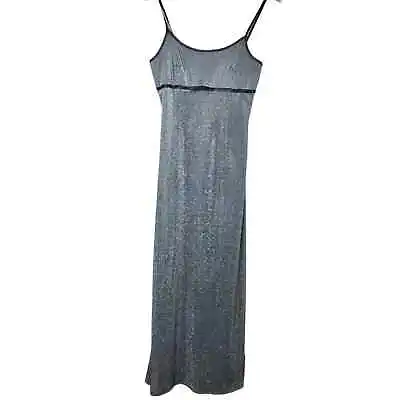 Vintage Y2K Dave & Johnny Silver Metallic Baby Doll Sheath Maxi Dress Size 10 • £43.39