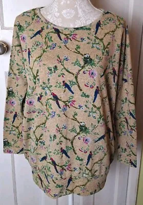Izabel Beige Oriental Theme Oversized Soft Thin Jersey Knit Tunic Jumper Size 10 • £3.50