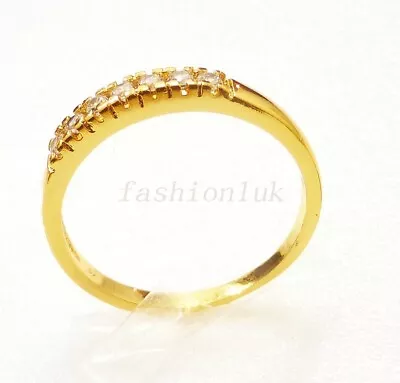 Women Thin Band Ring Valentine L N P 24K Yellow Gold Plated Cubic Zirconia CZ UK • £11.60