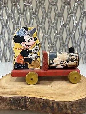 Vintage Fisher Price Mickey Mouse Pull Toy Train Engineer No. 485 Choo Choo • $19.99