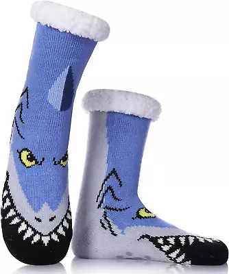 Mens Slipper Socks Animal Fuzzy Non Slip Fluffy Winter Warm Soft Thick Fleece Li • $26.57