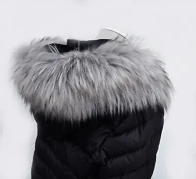 Faux Fake Fur Tail Collar Trim Scarf Stripe Hood Replacement Fake Raccoon Gray • $23.94
