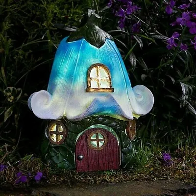 Beautiful Bluebell Cottage Fairy Garden House Solar Powered Light Up LED Decor • £14.92