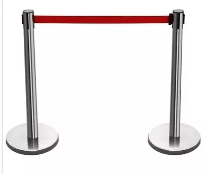 £21.68 • Buy 2 Heavy Duty Retractable Crowd Control Barrier Post  2m QUEUE Strip Red Belt
