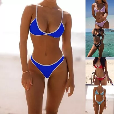 Women's Bandeau Bikini Set Solid Color Low Waist Swimwear For Beach And Pool • $21.91