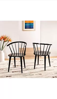 Blanchard Black Curved Spindle Chairs: Set Of 2 Elegant Wood Design • $191.98