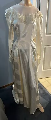 Vtg 1940s Liquid Satin Wedding Dress  Bust 36” Waist 25” Lace Unfinished Project • $54.64
