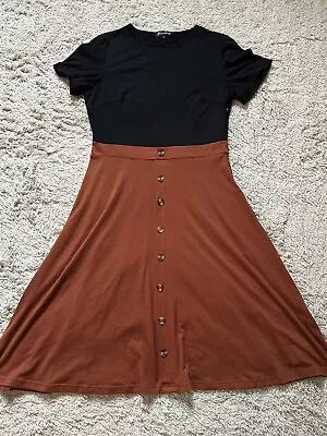BERYDRESS Women's Size L Black/Brown Fit N Flare Knee Length Dress Stretch • $14.41