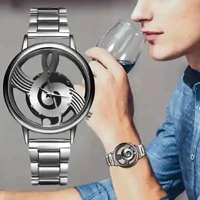 Men Fashion Stainless Steel Music Symbol Quartz Watch Ideal Gift Souvenir Trendy • $25.98