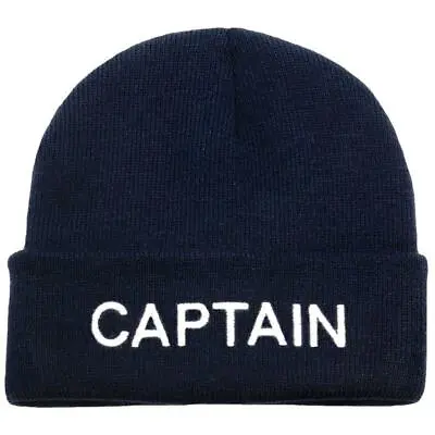 Beanie HAT Marine Theme Yachting Fun Boating Hat  CAPTAIN  Double Thickness NAVY • £8