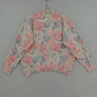 VTG Britches Great Outdoor Angora Wool Sweater Womens M Pink Floral Mock Neck • $29.99