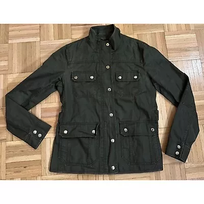 J. Crew Downtown Waxed Cotton Field Military Jacket Womens Small Green Snap Zip • $28.46