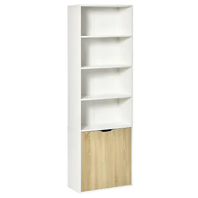 2 Door 4 Shelves Tall Bookcase Cupboard Display Unit White And Oak • £74.88