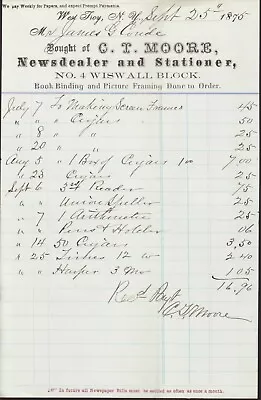 1875 Billhead - C.T. Moore Newsdealer & Stationer - West Troy New York. Cigars. • $10