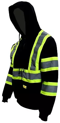 High Visibility Class 3 Hi-Vis Sweatshirt Full Zip Hooded Black Bottom-H9013 • $41.45