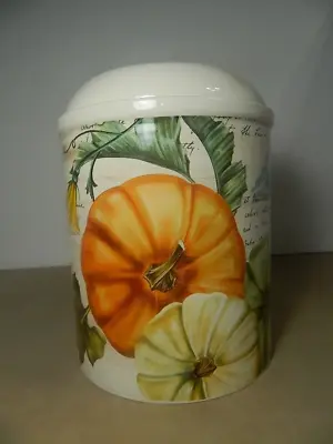 Botanical Pumpkin Cookie Jar  10  H Earthenware Autumn Decor Cookie Jar With Lid • $24.99