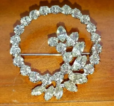 Vintage B. David Pin 1 1/2  Brooch - Marquis & Round Clear Stones On Silver Tone • $9.99