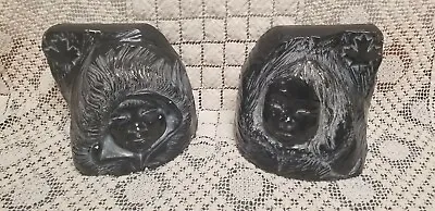 Vintage Soapstone Bookends Carving Of Inuit Eskimo Children • $10