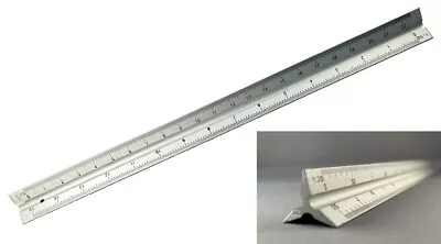 SCALE RULER 30cm 12'' TRI ALUMINIUM 1:20 1:25 1:50 1:75 1:100 1:125 Triangle • £2.95