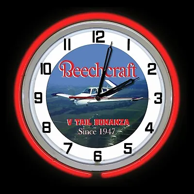 Beechcraft Bonanza V Tail 15  Red Double Neon Clock Airplane Aircraft • $205.53