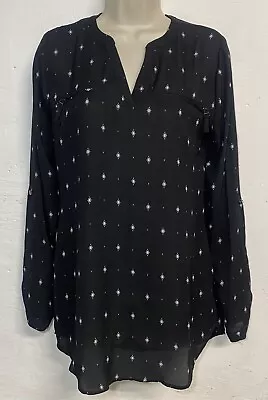 Maurices Small Tunic Blouse Black Long Sleeve Semi Sheer V-Neck Top • $9.45