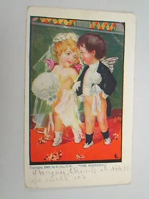 J716 Postcard Comic 2 Little Cherubs The Marriage Man Writing Woman Red Oak IL • $4.99