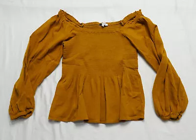 Madewell Women's Lucie Square Neckline Smocked Peplum Top NC3 Mustard Size 4  • $13.30