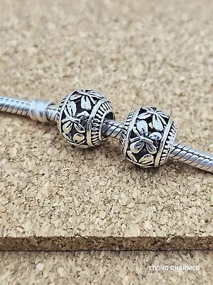 2 Authentic Butterfly Silver Spacer European Charm Beads   • $13