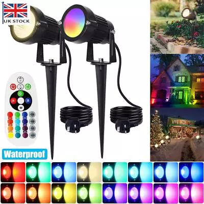 LED Garden Spike Lights Outdoor Spotlights 240V Mains Landscape Lamps Remote • £4.89